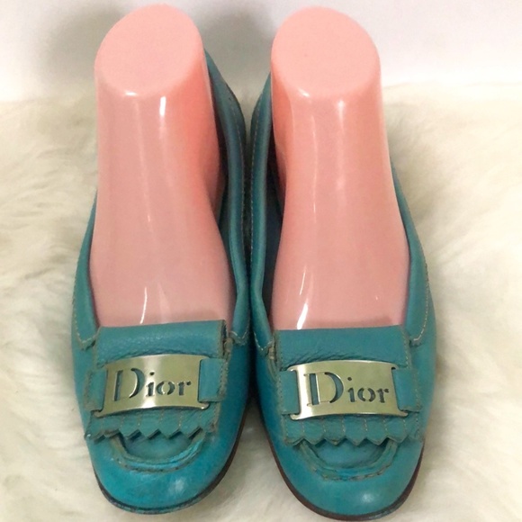Dior Women's Turquoise Moccasin Flats - Size 38 - With COA - Picture 1 of 6